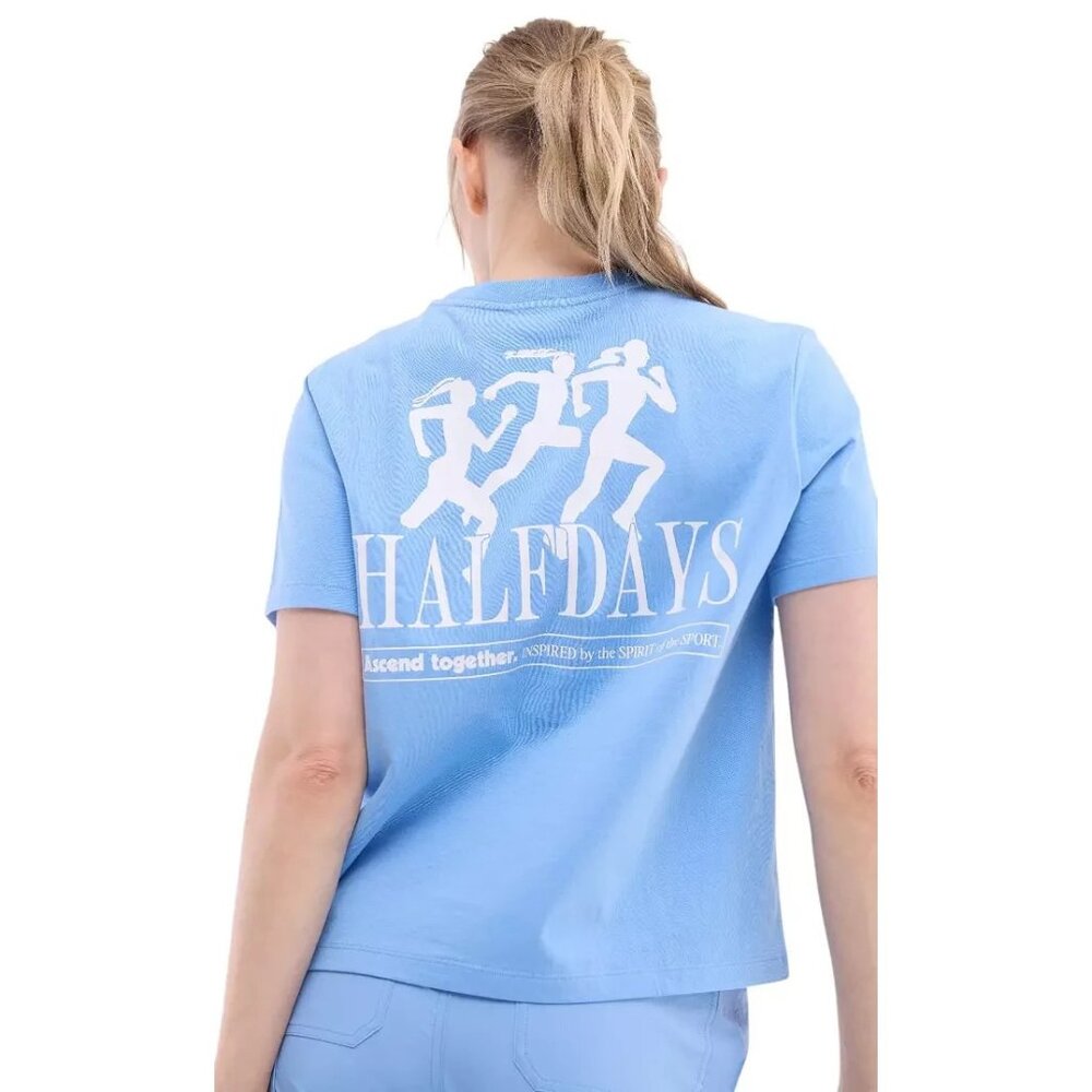 Halfdays Women's Short Sleeve T-Shirt Forget Me Not Blue Crew Neck Size Medium
